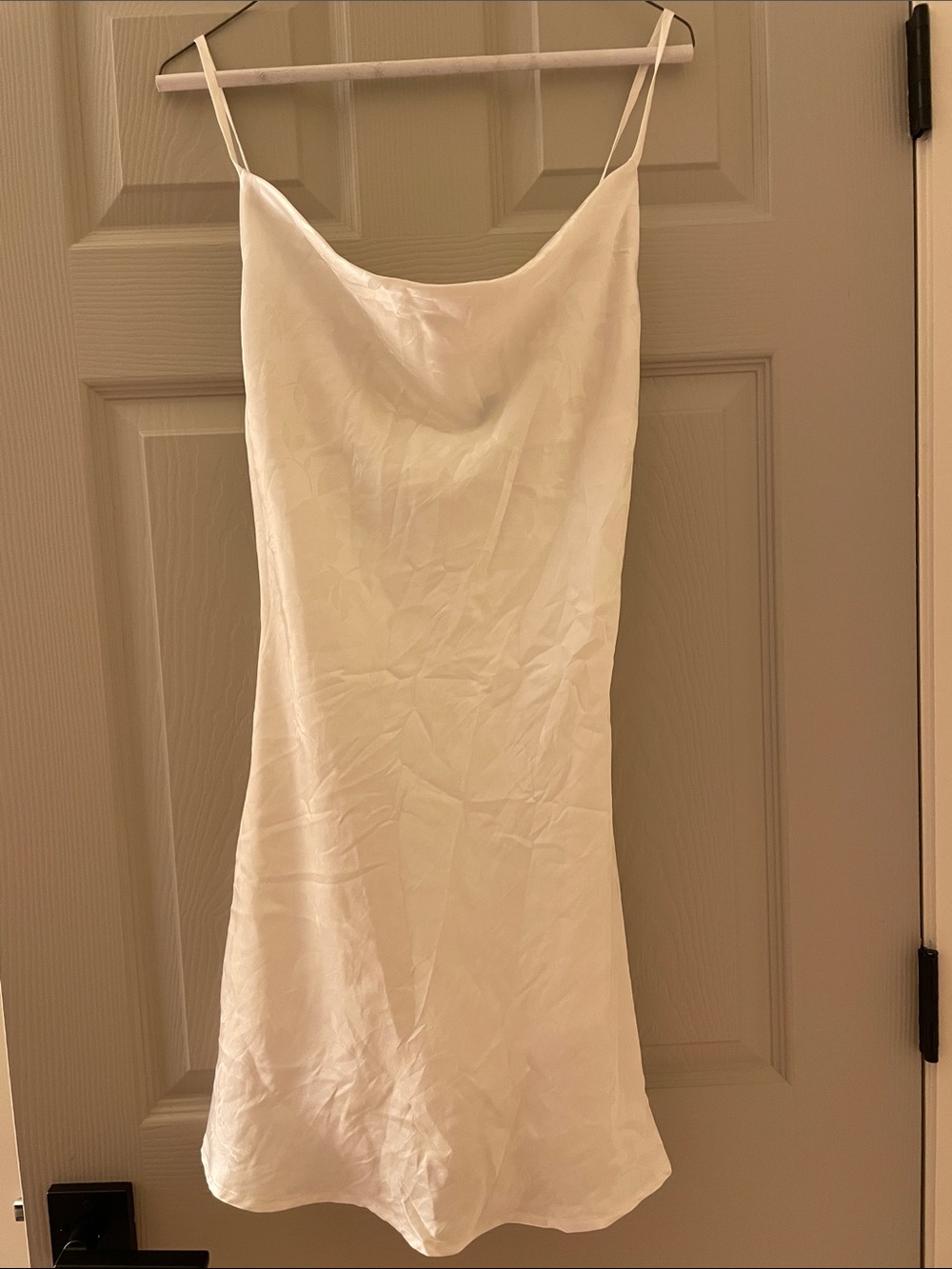 Lulu's Close to Your Heart White Satin Satin Jacquard Cowl Slip Dress